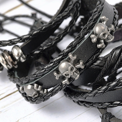 China Factory Popular Jewelry Punk Skull Series Leather Bracelet
