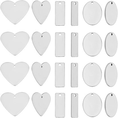 36 pcs 3 style 304 pendentifs d'étiquette vierge estampés en acier inoxydable, formes mixtes