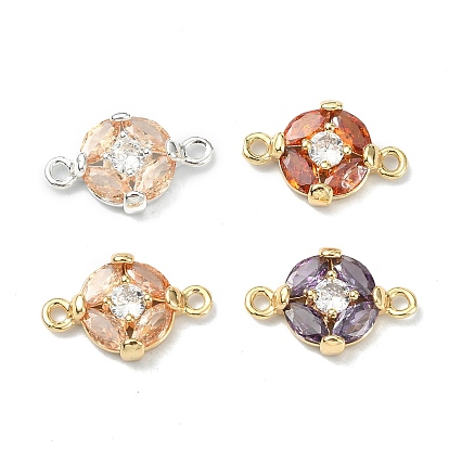 Brass Pave Cubic Zirconia Connector Charms, Flat Round Coin Links