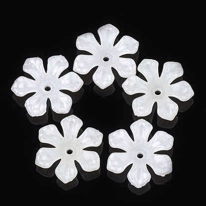6-Petal ABS Plastic Imitation Pearl Bead Caps, Flower