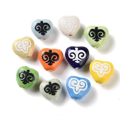 Печатные ручной фарфоровые бусы, сердце с символами