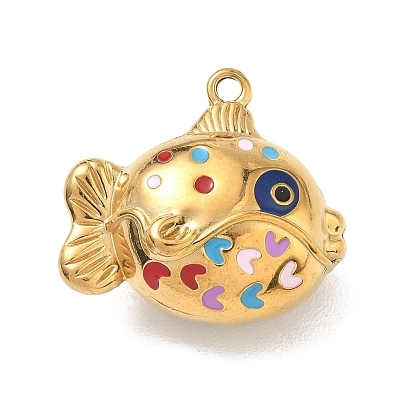 Полые 304 подвески из нержавеющей стали с эмалью, с двух сторон, подвески в виде рыбы/сердца с рыбьим хвостом/лошади, ионное покрытие (ip), реальный 18 k позолоченный