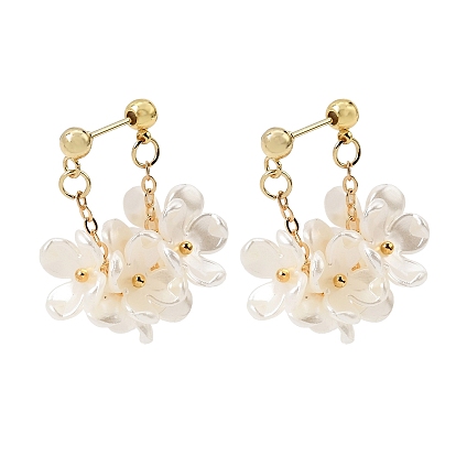 304 Stainless Steel Hoop Earrings, with Flower ABS Plastic Imitation Pearl Bead
