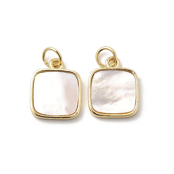 Квадратные подвески из натуральной белой ракушки, с латунными оправами и соединительными кольцами, стойки покрытие, долговечный, без свинца и без кадмия