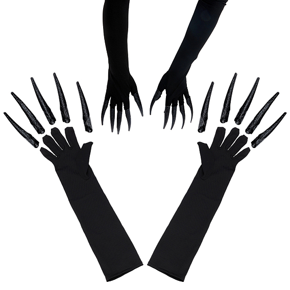 Наборы длинных перчаток из полиэстера и накладных ногтей из ацетата целлюлозы, для костюмированной вечеринки на Хэллоуин
