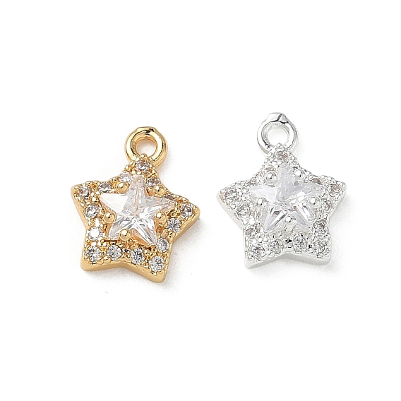 Brass Micro Pave Clear Cubic Zirconia Charms, Star Charms
