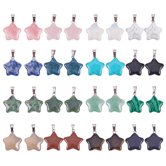 Природные и синтетические смешанные каменные подвески, латунная фурнитура с платиновым покрытием, звезда, платина