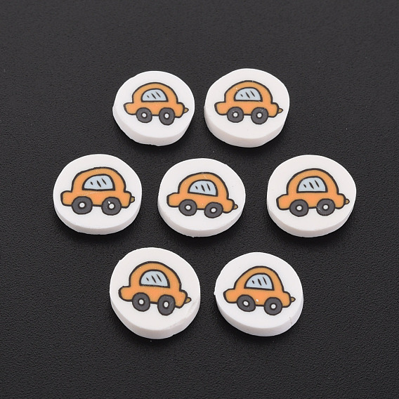 Handmade Polymer Clay Cabochons, Polymer Clay Slices for Resin Crafts & DIY Projects, Flat Round with Car
