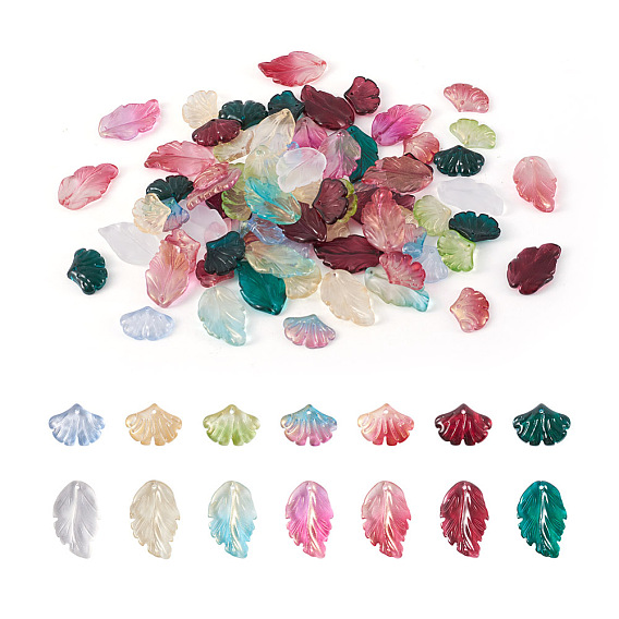 140шт 14 подвески из прозрачного окрашенного стекла в стиле выпечки, прозрачные подвески лэмпворк ручной работы, золотой фольгой, подвески из листьев гинкго