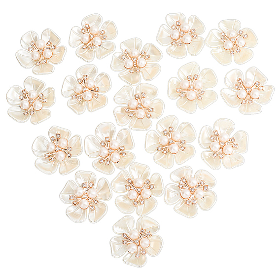 30шт. кабошоны из сплава и пластика, имитирующие жемчуг, со стразами, цветок