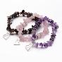 Gemstone Charm Bracelets, with Silver Color Plated Alloy Pendants, Heart