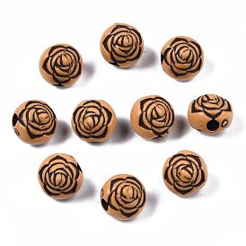 Imitation perles acryliques de bois, fleur rose, 10mm, trou: 3 mm, environ 1000 pcs / 500 g