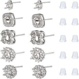 5 pares 5 estilos de hallazgos para aretes de latón, 6 poste de pendiente en blanco de garras, con las tuercas de plástico del oído