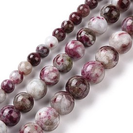 Perles de tourmaline fleurs de prunier naturel brins, ronde