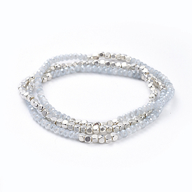 Наборы браслетов из гальванического стекла, 3strand / комплект, с кубиками из латуни