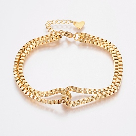304 Stainless Steel Box Chain Bracelets, Multi-strand Bracelets, with Lobster Claw Clasps