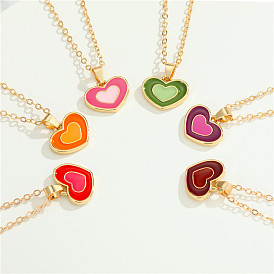 Colorful Geometric Heart Pendant Necklace with Irregular Pattern for Fashionable Women