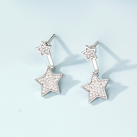 925 Sterling Silver Micro Pave Cubic Zirconia Star Stud Earrings for Women, Platinum