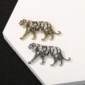 Retro tiger brooch gold and silver diamond animal metal corsage ladies temperament alloy badge clothing