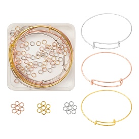 DIY Jewelry Set Making, Bracelet with Adjustable Brass Expandable Bangle Making and Eco-Friendly Vacuum Plating & Long-Lasting Plated Brass Open Jump Rings