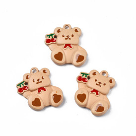 Alloy Spray Painted Enamel Pendants, Cadmium Free & Lead Free, Bear