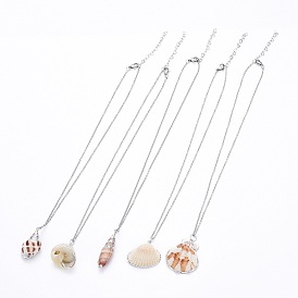 Sea Shell Pendants Necklaces, with Stainless Steel Cable Chains
