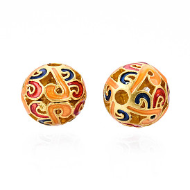 Alloy Enamel Beads, Matte Style, Cadmium Free & Lead Free, Round, Matte Gold Color