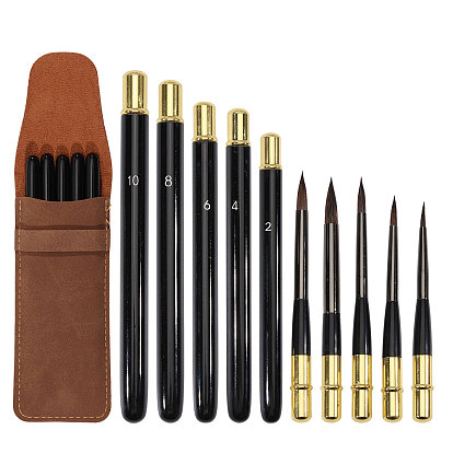 5шт. нейлоновая ручка для рисования, с 1чехлами для ручек из искусственной кожи, для акварельной живописи