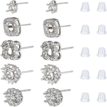 5 pares 5 estilos de hallazgos para aretes de latón, 6 poste de pendiente en blanco de garras, con las tuercas de plástico del oído