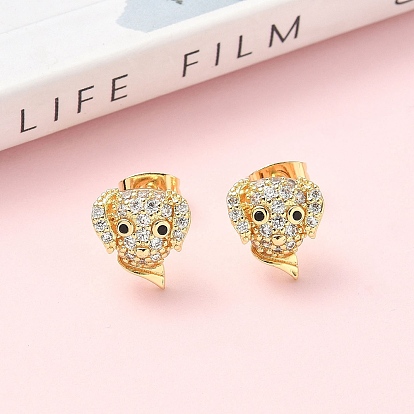 Серьги-гвоздики с прозрачными кубическими цирконами и микропаве из латуни для собак, стойки покрытие, без кадмия и без свинца