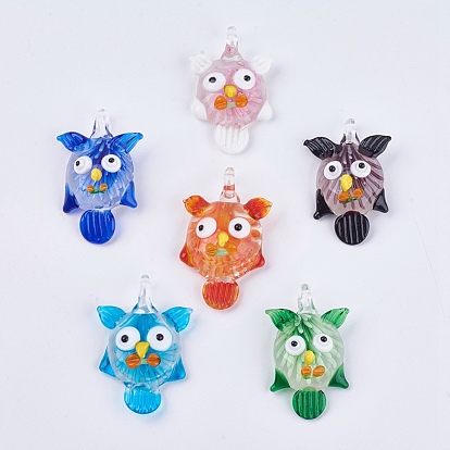 Handmade Lampwork Big Pendants, Large Hole Pendants, Owl