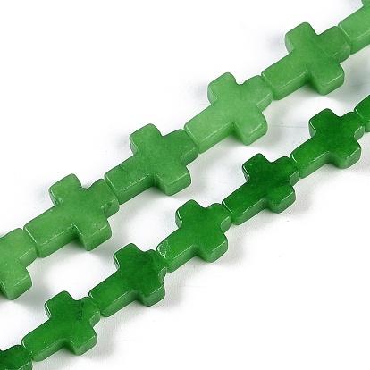 Нити окрашенных бусин из натурального малайзийского нефрита, крестик