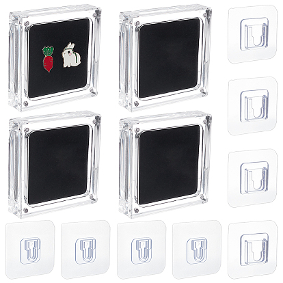 4шт. квадратные прозрачные акриловые магнитные коробки для хранения алмазов, с 8шт. 2 вариантами ПВХ крючков-вешалок