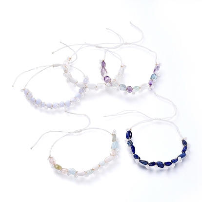 Adjustable Natural Gemstone Braided Bead Bracelets, with Glass Beads and Nylon Thread