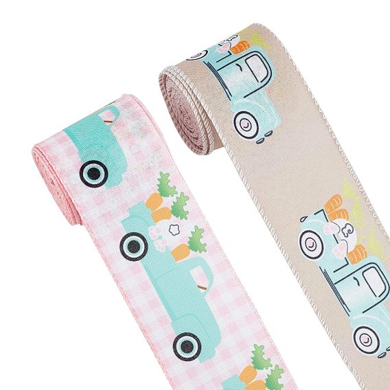 2 Colors Polyester Ribbon, Single Face Car Pattern, for Gift Wrapping, Floral Bows Crafts Decoration