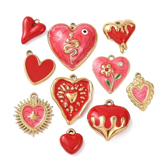 5шт. 304 эмалированные подвески из нержавеющей стали, ионное покрытие (ip), сердце прелести
