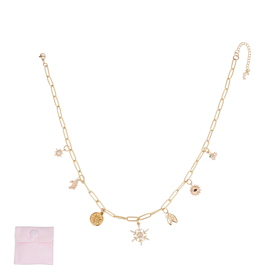 Латунные ожерелья с подвеской в виде снежинки и солнца, с бархатными мешочками для хранения украшений