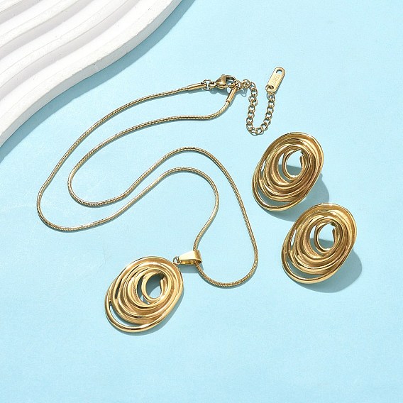 304 Овальные подвески из нержавеющей стали и комплекты серег-гвоздиков для женщин, ионное покрытие (ip)