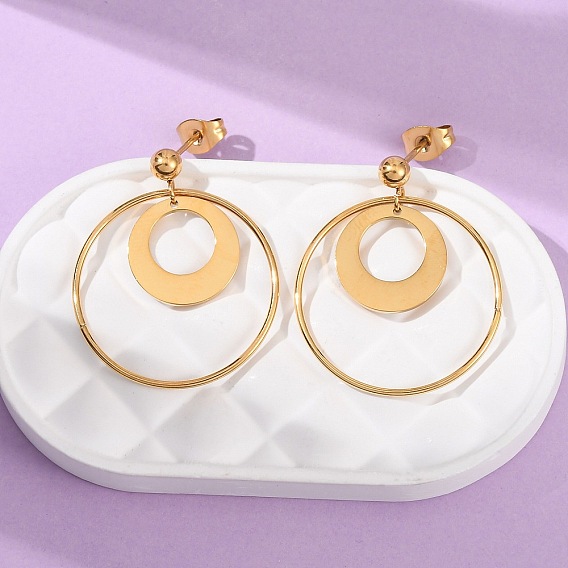 304 из нержавеющей стали болтаться серьги, круглые кольца, ионное покрытие (ip)