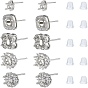 5 Pairs 5 Styles Brass Stud Earring Findings, 6 Claws Blank Earring Post, with Plastic Ear Nuts