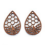 Natural Walnut Wood Pendants, Undyed, Hollow Teardrop Charm with Bees