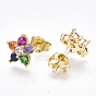 Brass Micro Pave Cubic Zirconia Ear Studs, Flower