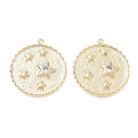 Pendentifs en laiton zircon cubique transparent, rond plat avec breloques étoiles