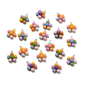 Opaque Resin Pendants, 5-Petal Flower Charm, with Platinum Tone Iron Loops