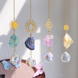 Teardrop Glass Suncatchers, Raw Gemstone Nuggest Hanging Ornaments, Rainbow Maker, for Garden & Home Decoration