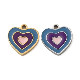 Ion Plating(IP) 304 Stainless Steel Enamel Charms, Heart Charm