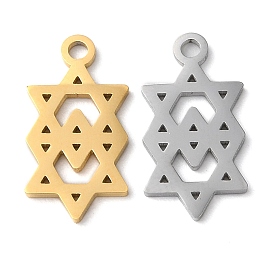 Ion Plating(IP) 304 Stainless Steel Pendants, Manual Polishing, Double Star of David Charms