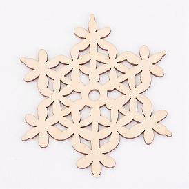 Undyed Natural Wooden Beads, Snowflake, for Christmas Theme