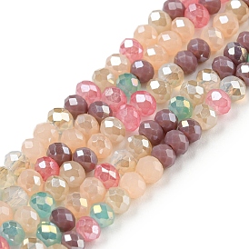Electrochapa hilos de perlas de vidrio opacas, color de ab chapado, rondelle facetas
