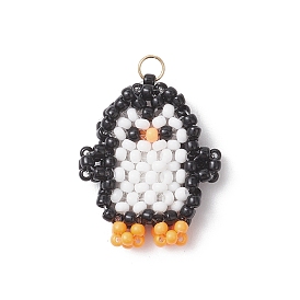 Стеклянные подвески из бисера, с 304 кольцами из нержавеющей стали, очарование пингвина